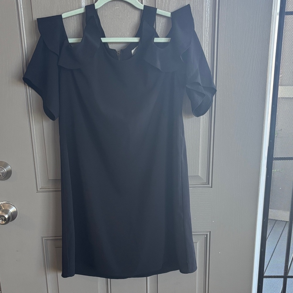 Umgee Elegant Black Cold Shoulder Mini Dress